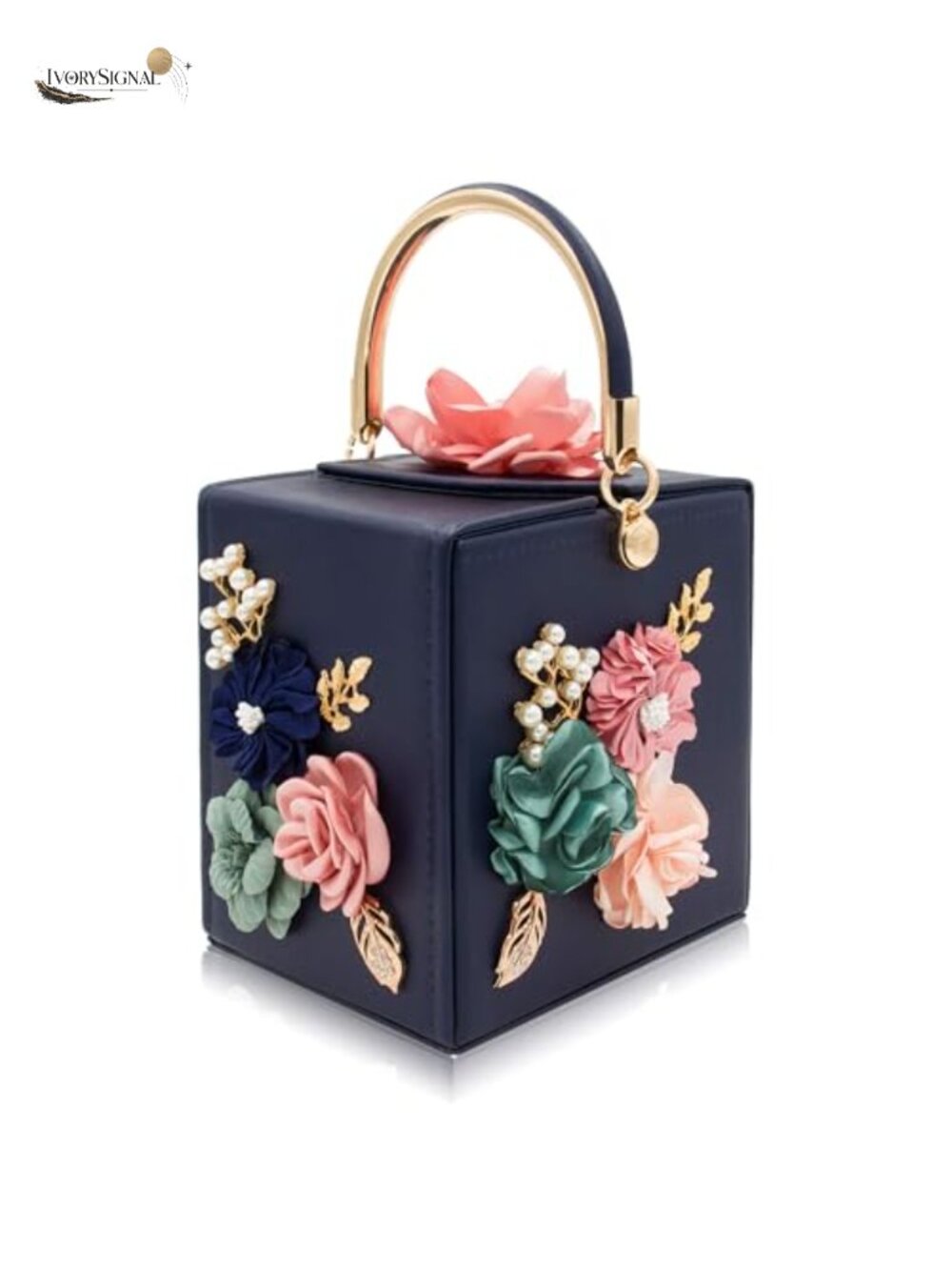 Women's Floral Embellished Clutch Evening Bag Detachable Chain Shoulder